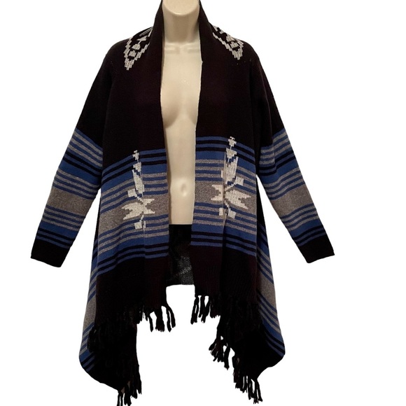 LoveStitch Open Front Cardigan Aztec Design Wool Angora Blend Size Small - Picture 1 of 6